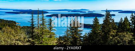 Blick nach Süden von Reginald Ridge, Blick auf andere Gulf Islands, Salt sprng Island, BC, Kanada. Stockfoto