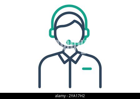 Symbol „Hilfe“. Liniensymbolstil. Person mit Kopfhörer. Symbol für Empfang. Vektorillustration für Hotel Elements Stock Vektor