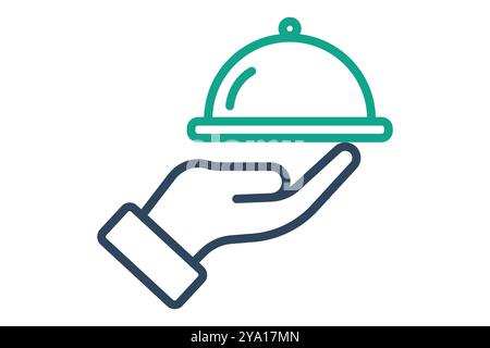 Symbol für Zimmerservice. Liniensymbolstil. Hand zum Servieren von Speisen. Symbol für Empfang. Vektorillustration für Hotel Elements Stock Vektor