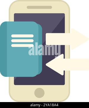 Dieses Symbol zeigt den Datenaustausch zwischen einem Smartphone und einem digitalen Buch und repräsentiert das Konzept von E-Books und Hörbüchern Stock Vektor