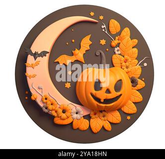 Halloween-Dekorationen auf weißem Hintergrund 3D-Rendering. Stockfoto