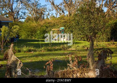 Aufräumarbeiten nach Hurrikan Helene in Lakeland, Georgia USA Stockfoto