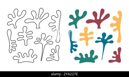 Abstrakte organische Formen Vektorillustration. Set aus farbenfrohen, minimalistischen Blättern für Designs Stock Vektor