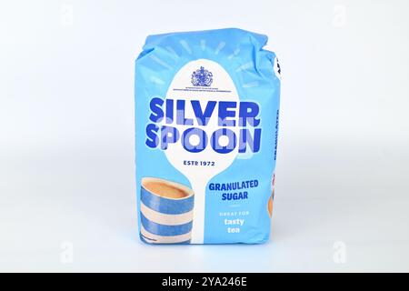 Silver Löffel Granulate Sugar – Wales, Vereinigtes Königreich – 09. Oktober 2024 Stockfoto