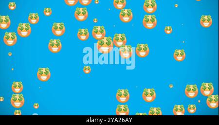 Bild von 20 Prozent Rabatt auf Text über Emoji-Icons. Global Business, Finanzen, Verbindungen und digitales Schnittstellenkonzept digital generiertes Bild. Stockfoto