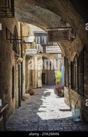Kopfsteinpflasterstraße in der Altstadt von yafo jaffa von Tel aviv israel Stockfoto