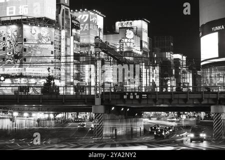 Shinjuku, Japan, 18. Mai 2019: Neonschilder beleuchten Tokios geschäftiges Viertel Shinjuku bei Nacht in Asien Stockfoto