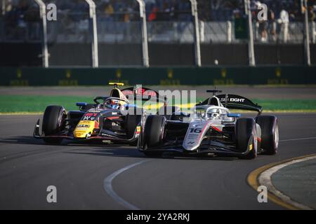 MELBOURNE, AUSTRALIEN, 22. MÄRZ: Josep Maria Marti von Campos Racing und Amaury Cordeel von Hitech GP während des Qualifyings bei der Formel 2 Australian 2024 Stockfoto