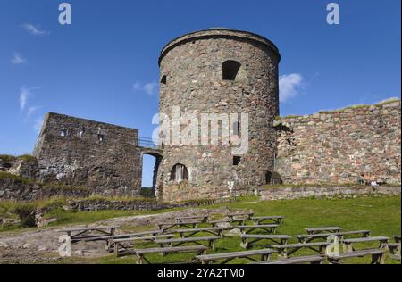 Die Festung Bohus liegt entlang der alten Norwegianâ schwedischen Grenze in Kungaelv, Bohuslaen, Schweden, nordöstlich von Hisingen, wo sich der Fluss Goeta in den Norden teilt Stockfoto