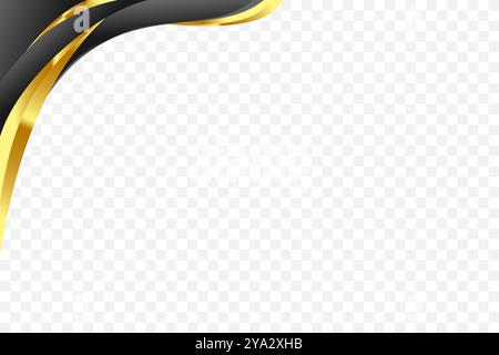 Fließendes, wellenförmiges Design in Schwarz-Gold-Vektor-Hintergrund für Kopf- und Fußzeilen. Stock Vektor