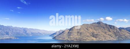 Queenstown in Neuseeland. Die Stadt des Abenteuers und der Natur. Webbanner Stockfoto