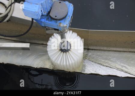 Bürste zur Reinigung des Auslasskanals im Sekundärklärer einer Abwasseraufbereitungsanlage Stockfoto