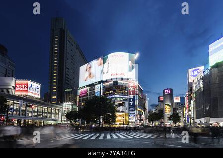 TOKIO, JAPAN, 11. MAI 2019, Verkehr und Menschen am Shibuya Crossing, einer der meistgenutzten Fußgängerübergänge der Welt, im Zentrum von Tokio, Japan Stockfoto