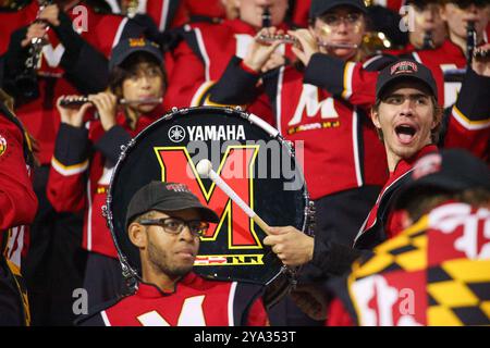 College Park, Maryland, USA. Oktober 2024. Die Maryland Terrapins Marching Band spielt auf der Tribüne. Die Maryland Terrapins wurden am 11. Oktober 2024 von den Northwestern Wildcats 37-10 in der SECU Arena in College Park, MD, besiegt. (Credit Image: © Nick Piacente/ZUMA Press Wire) NUR REDAKTIONELLE VERWENDUNG! Nicht für kommerzielle ZWECKE! Stockfoto