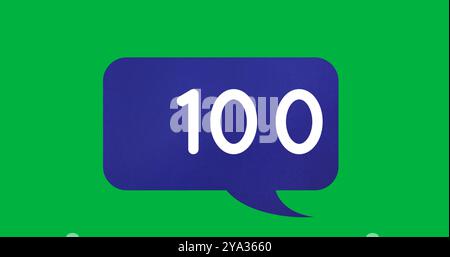 Bild der steigenden Zahlen in einem blauen Chatfeld auf grünem Hintergrund 4k Stockfoto