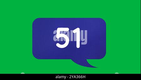 Bild der steigenden Zahlen in einem blauen Chatfeld auf grünem Hintergrund 4k Stockfoto