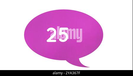 Bild einer violetten Sprechblase mit steigenden Zahlen auf weißem Hintergrund 4k Stockfoto