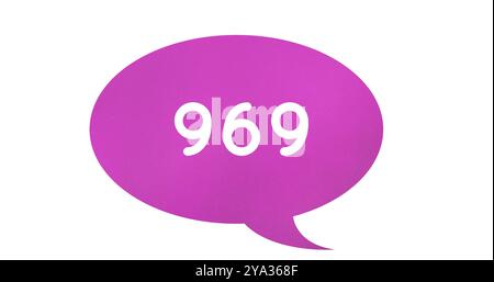 Bild einer violetten Sprechblase mit steigenden Zahlen auf weißem Hintergrund 4k Stockfoto