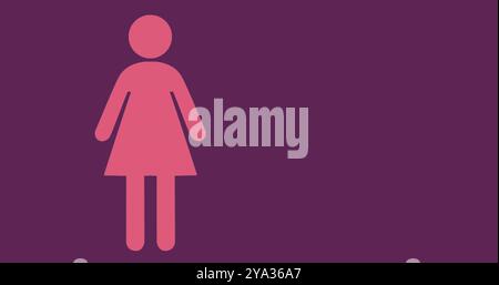 Bild eines weiblichen Symbols in Rosa auf dunkelviolettem Hintergrund 4k Stockfoto