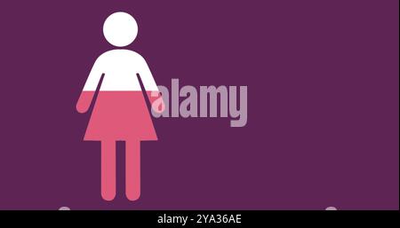 Bild eines weiblichen Symbols in Rosa auf dunkelviolettem Hintergrund 4k Stockfoto