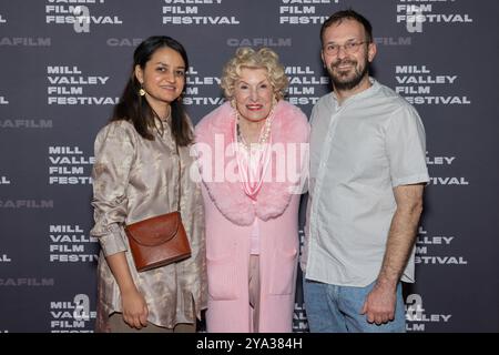 Regisseur Payal Kapadia, Sponsorin Jennifer Coslette MacCready und Produzent Thomas Hakim nehmen am 11. Oktober 2024 am 47. Mill Valley Film Festival im Smith Rafael Film Center in San Rafael, Kalifornien, Teil. Foto: Picture Happy/imageSPACE für MVFF/SIPA USA Credit: SIPA USA/Alamy Live News Stockfoto