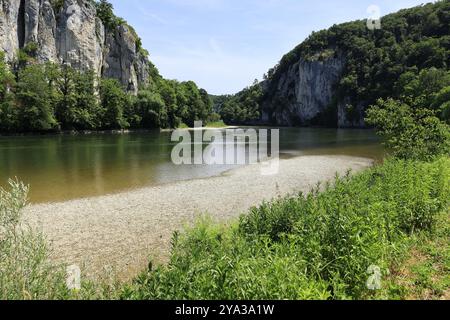 Blick auf die Donauschlucht bei Weltenburg Stockfoto