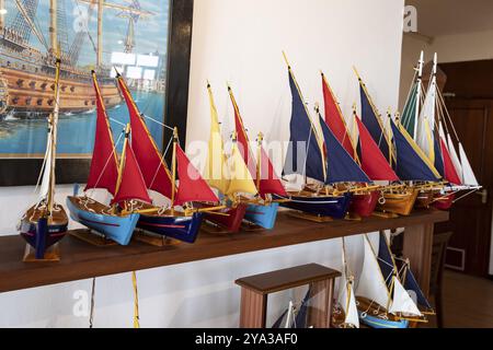 Authentische Schiffsmodelle, Ausstellung, Verkauf, Werkstatt, historische Marine, Indischer Ozean, Insel, Mauritius, Afrika Stockfoto