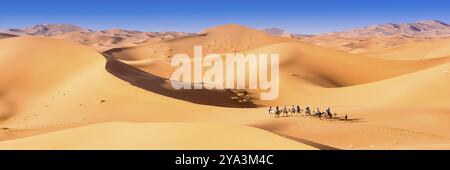 Merzouga in der Sahara in Marokko. Afica. Webbanner in Panoramaansicht Stockfoto