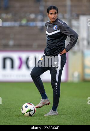 Potsdam, Deutschland. Oktober 2024. Fußball, Frauen: Bundesliga, 1. FFC Turbine Potsdam - SGS Essen, 6. Spieltag, Karl-Liebknecht-Stadion, Potsdamer Maya Hahn. Quelle: Soeren Stache/dpa/Alamy Live News Stockfoto