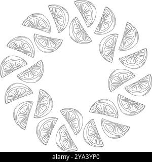 Outline Citrus Slices abstrakter runder Rahmen im trendigen minimalistischen Stil. Vorlage. Kopierbereich. Poster, Banner, Etikett, Preisschild, Prospektblatt oder Web-Promo-Hintergrund Stock Vektor