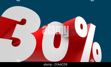 30 %, 3D-Werbebanner, Preis in Prozent. Ziffer mit Prozentzeichen. Kopierbereich. Stockfoto