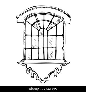 Mexikanischer mediterraner marokkanischer Glasbogenrahmen, Fassade des architektonischen Hauses. Handgezeichnete Vektorgrafik. Einzelnes Element Stock Vektor