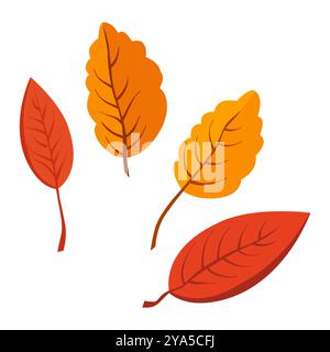 Vektor Herbstrot und orange trockene Eichenblätter. Flache Illustration mit braunen Pflanzen zum Design Stock Vektor