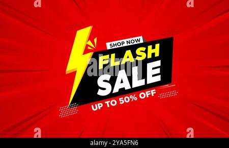 Flash Sale Poster, Flash Sale Banner Design Vorlage, Sale Angebot Web Banner mit, Burst Effekt und abstrakten Hintergrund für soziale Medien oder Website. Stock Vektor