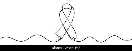 Einzelne durchgehende Linienzeichnung eines Sensibilisierungsbands. Eine durchgehende Linie mit dem Farbband „Awareness“. Stock Vektor