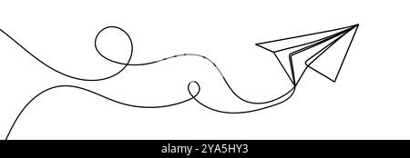 Kontinuierliche lineare Zeichnung von Papierflugzeugen. Einzeiliges Zeichenpapier Flugzeug. Flugzeug in einer Linie. Stock Vektor