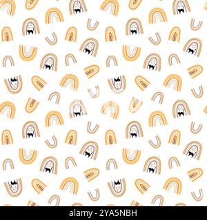 Nahtloses Halloween-Regenbogenmuster, einfache handgezeichnete Wiederholungsillustration in trendigen Pastellfarben, minimalistisches Konzept perfekt für Textil, Festdekor, Karten, Geschenkpapier, Papierkunst Stock Vektor