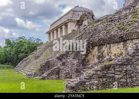 Die alten Pyramiden von Palenque in Mexiko, umgeben von üppigem Dschungel. Berühmte archäologische Stätte mit Maya-Kultur und Geschichte. Reisen Stockfoto