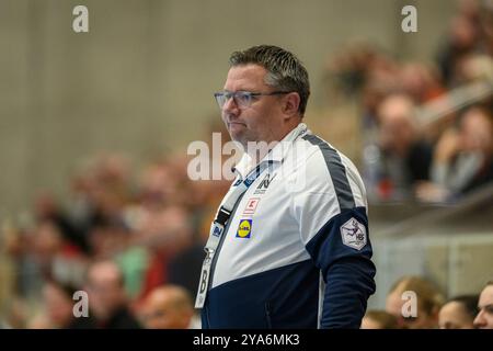 Bad Langensalza, Deutschland. Oktober 2024. Thomas Zeitz (Trainer, Sport-Union Neckarsulm) GER, Thüringer HC gegen Sport-Union Neckarsulm, 1. Handballbundesliga Frauen, 4. Spieltag, Spielzeit 2024/2025, 12.10.2024 Foto: Eibner-Pressefoto/Martin Herbst Credit: dpa/Alamy Live News Stockfoto