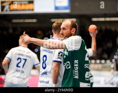 Goeppingen, Deutschland. Oktober 2024. Marcel Schiller (frisch auf Goeppingen, #24), frisch auf Goeppingen vs. VFL Gummersbach, Handball, 1. Bundesliga, 6. Spieltag, 2024/2025, 12.10.24, Eibner-Pressefoto/Andreas Ulmer Credit: dpa/Alamy Live News Stockfoto