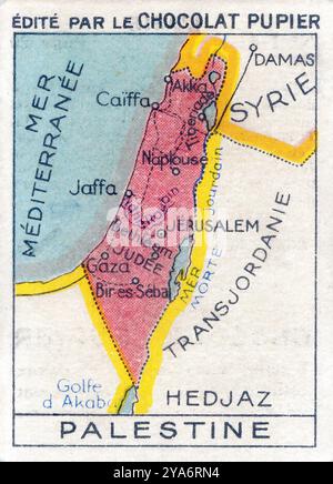 Einfache Karte von Palästina. Edité par le Chocolat Pupier. 1936 Stockfoto