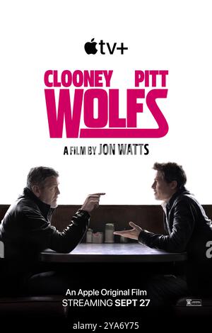 Wolfs (2024) von Jon Watts mit George Clooney, Brad Pitt und Amy Ryan. Zwei rivalisierende Fixer kreuzen ihre Wege, wenn sie beide herangerufen werden, um den Fehltritt eines prominenten New Yorker Beamten zu vertuschen und ihre kleinen Missstände und Egos beiseite zu legen, um den Job zu beenden. Werbeplakat ***NUR REDAKTIONELLE VERWENDUNG***. Kredit: BFA / Apple TV+ Stockfoto