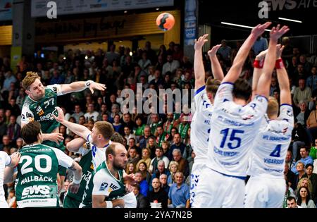 Goeppingen, Deutschland. Oktober 2024. David Schmidt (frisch auf Goeppingen, #77), knapp vorbei, frisch auf Goeppingen vs. VFL Gummersbach, Handball, 1. Bundesliga, 6. Spieltag, 2024/2025, 12.10.24, Eibner-Pressefoto/Andreas Ulmer Credit: dpa/Alamy Live News Stockfoto