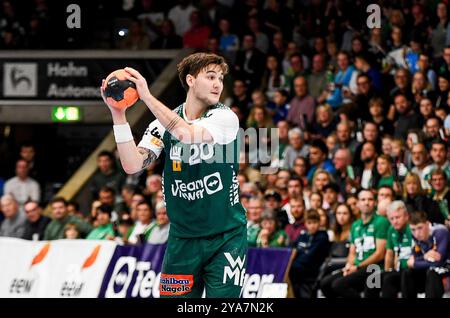 Goeppingen, Deutschland. Oktober 2024. Ludvig Hallbaeck (frisch auf Goeppingen, #20), frisch auf Goeppingen vs. VFL Gummersbach, Handball, 1. Bundesliga, 6. Spieltag, 2024/2025, 12.10.24, Eibner-Pressefoto/Andreas Ulmer Credit: dpa/Alamy Live News Stockfoto