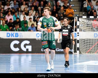 Goeppingen, Deutschland. Oktober 2024. Erik Persson (frisch auf Goeppingen, #22), frisch auf Goeppingen vs. VFL Gummersbach, Handball, 1. Bundesliga, 6. Spieltag, 2024/2025, 12.10.24, Eibner-Pressefoto/Andreas Ulmer Credit: dpa/Alamy Live News Stockfoto