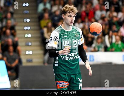 Goeppingen, Deutschland. Oktober 2024. Franko Lastro (frisch auf Goeppingen, #28), frisch auf Goeppingen vs. VFL Gummersbach, Handball, 1. Bundesliga, 6. Spieltag, 2024/2025, 12.10.24, Eibner-Pressefoto/Andreas Ulmer Credit: dpa/Alamy Live News Stockfoto