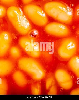Details zu traditionellen vorgekochten, kauften gebackenen gewöhnlichen Erbsenbohnen, die nach dem Erhitzen in einer Servierschüssel präsentiert und verzehrfertig sind. Stockfoto