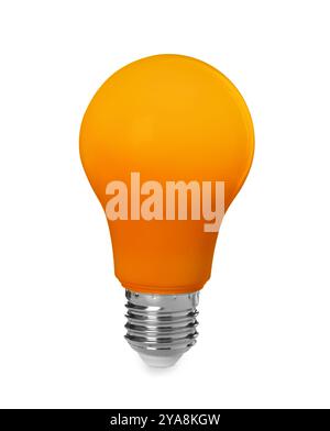 Eine orangefarbene Glühlampe isoliert auf weiß Stockfoto