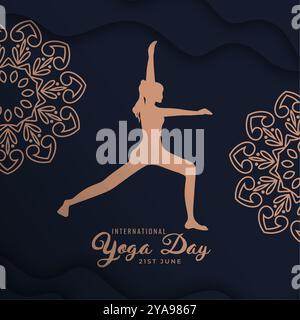Feiern Sie den internationalen Yoga-Tag mit einem wunderschönen Hintergrund-Design-Vektor Stock Vektor