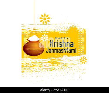 Glücklicher krishna janmashtami-Gruß mit hängendem Matki-Design-Vektor Stock Vektor